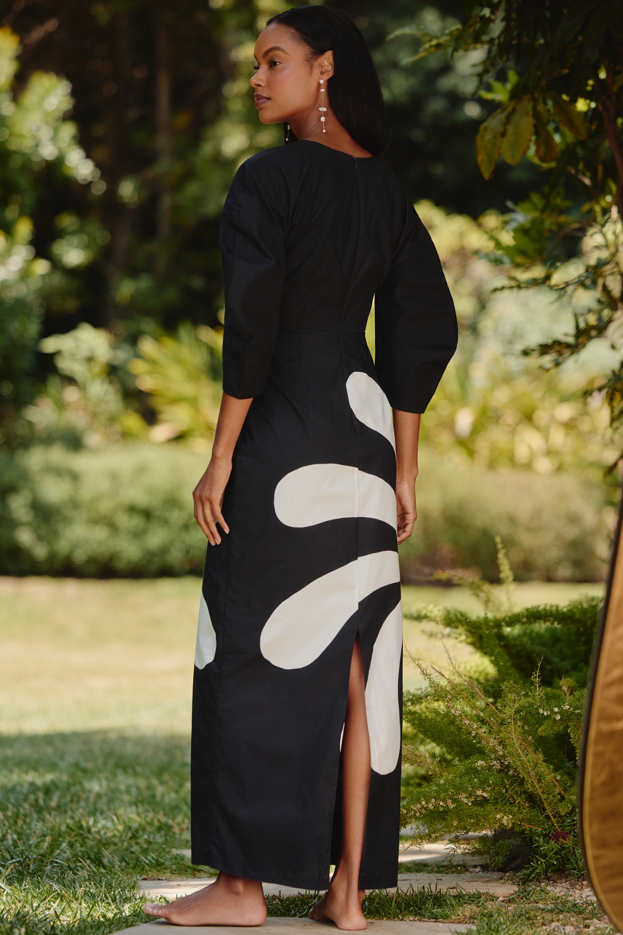 Cala de la Cruz Peninsula Cotton Puff-Sleeve V-Neck Maxi Dress