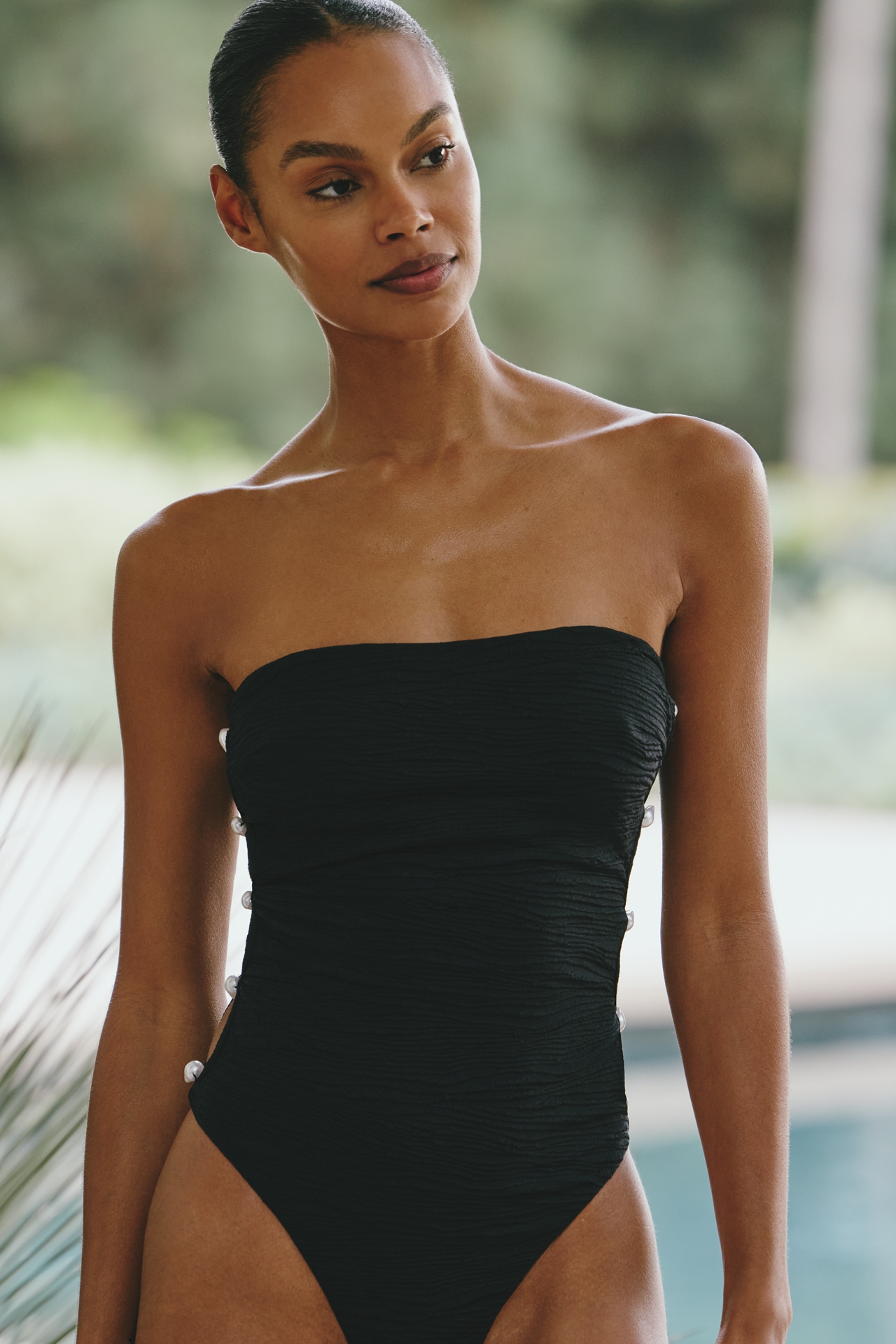 La Porte Stephanie Strapless Textured One-Piece Swimsuit