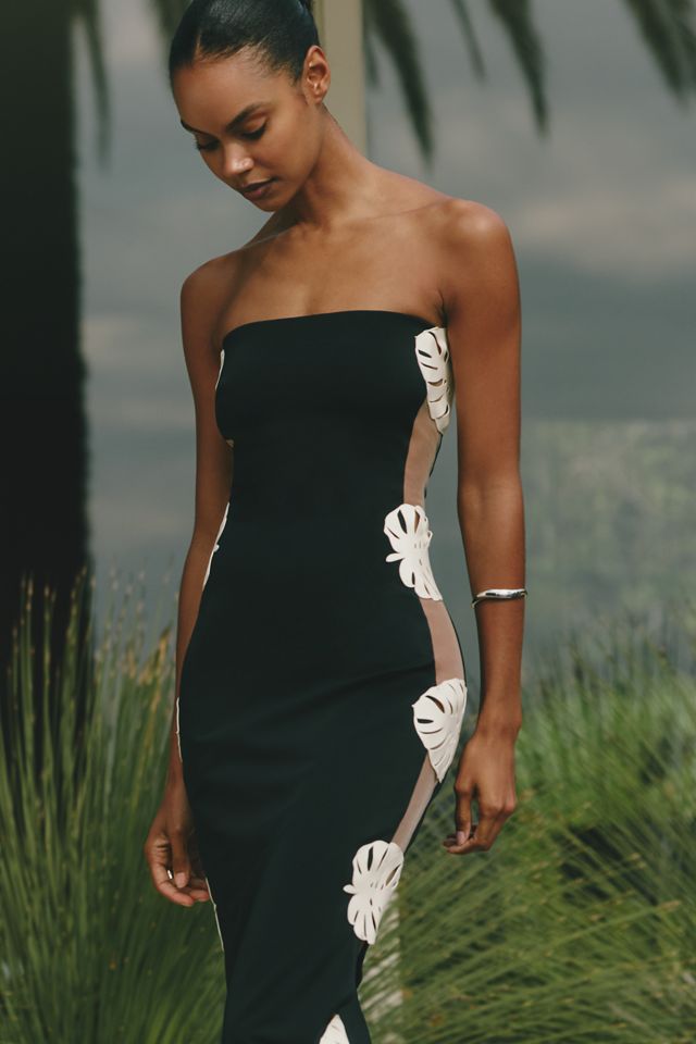 white christmas dresses Leopard Black Mini Dress: Cutout Mesh Pearls Strapless White / M main image 0