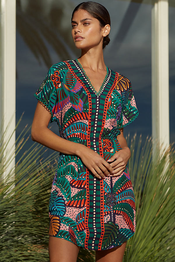 Shop Farm Rio X Anthropologie Cover-up Mini Dress In Multicolor
