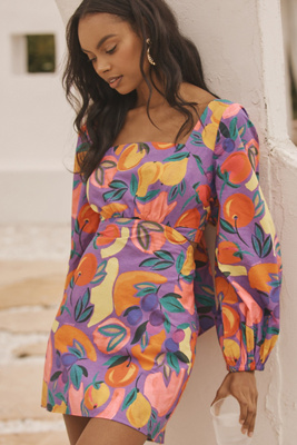 farm rio x anthropologie long-sleeve mini swing dress Farm Rio x Anthropologie Long-Sleeve Mini Swing Dress