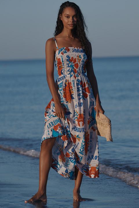 Farm Rio x Anthropologie Sleeveless Smocked Printed Maxi Dress