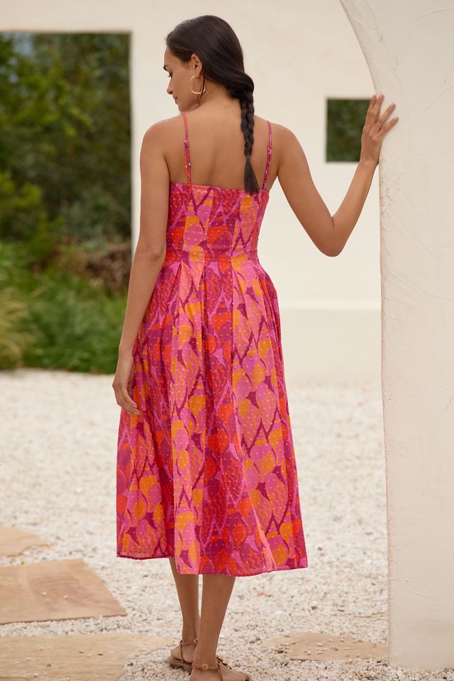 open lace back dress Pink Palm Tree Stripes Cutwork Organic Cotton Midi Dress main image 0