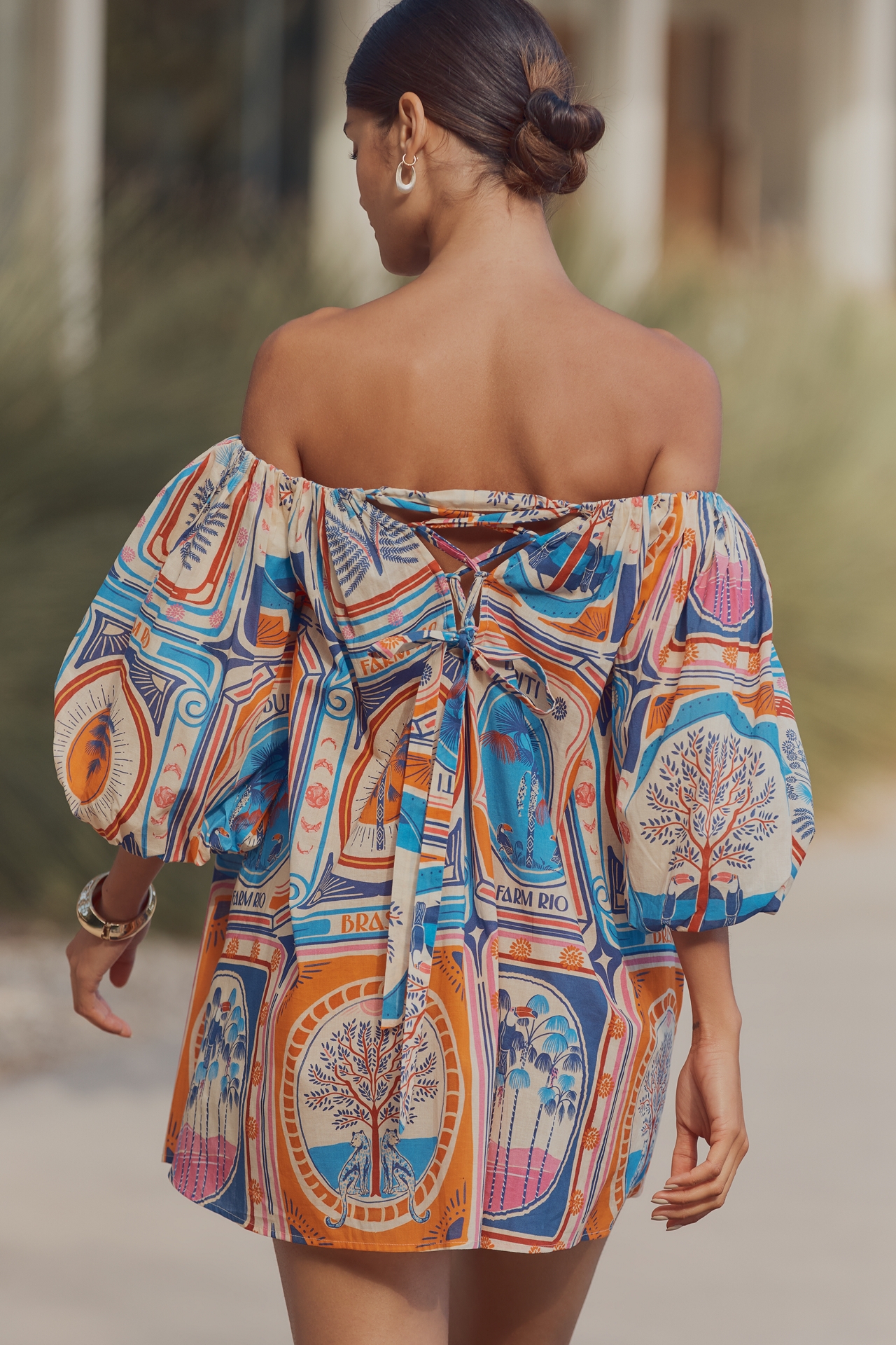 Farm Rio x Anthropologie Off-The-Shoulder Cover-Up Mini Dress