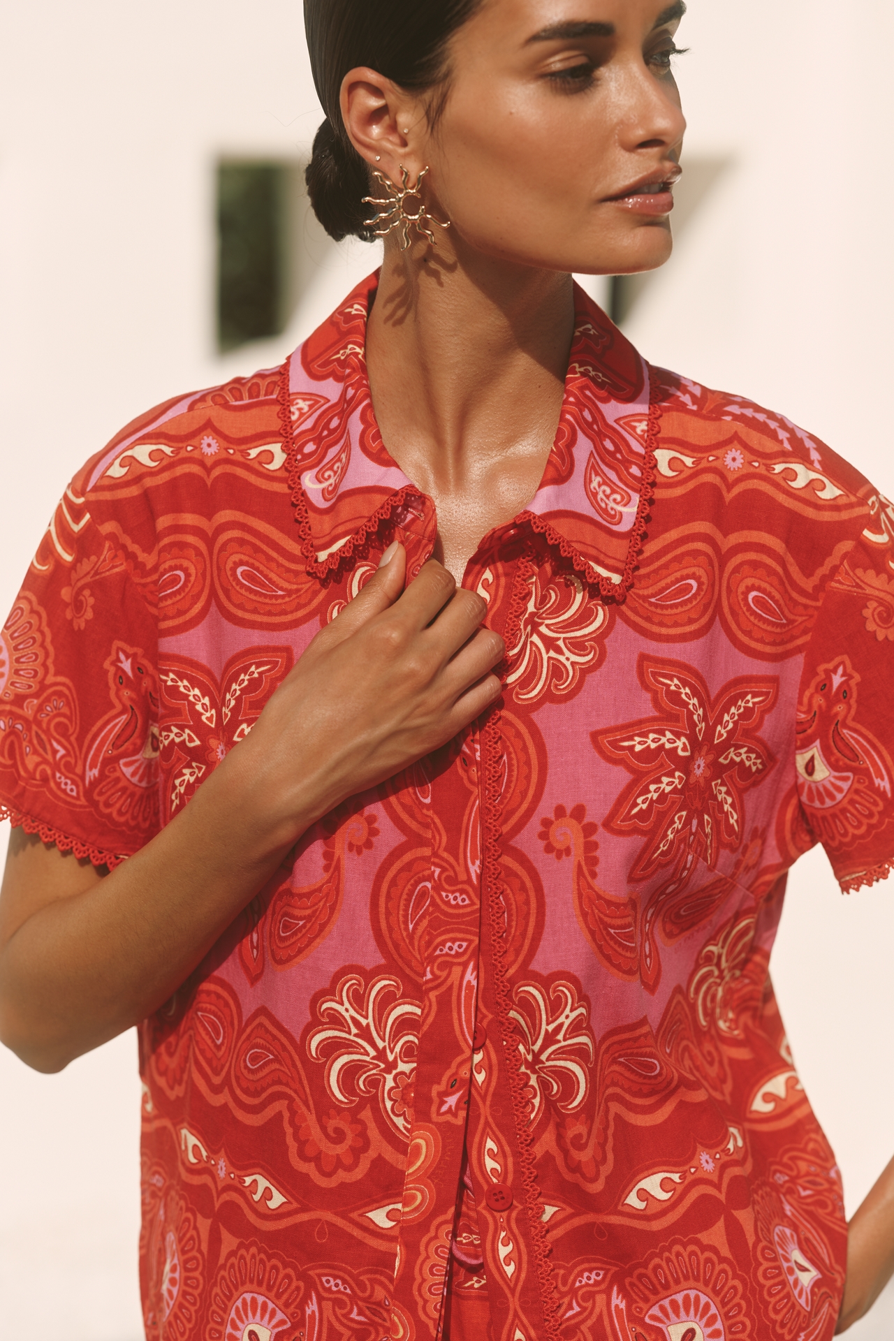 Farm Rio x Anthropologie Linen Blend Buttondown Shirt