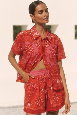 Farm Rio x Anthropologie Linen Blend Drawstring Shorts