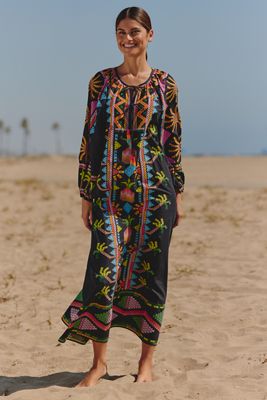 Farm Rio x Anthropologie Long-Sleeve Tie-Front Maxi Dress