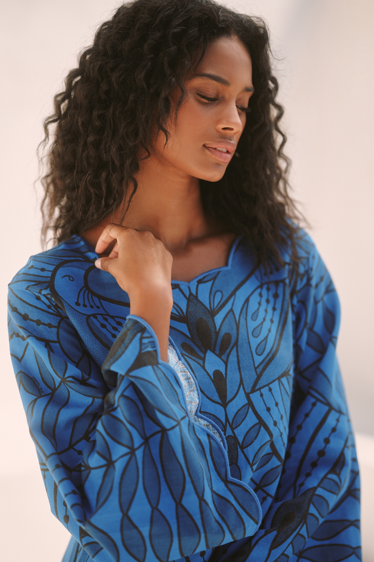 Farm Rio x Anthropologie Long-Sleeve Open-Back Mini Dress