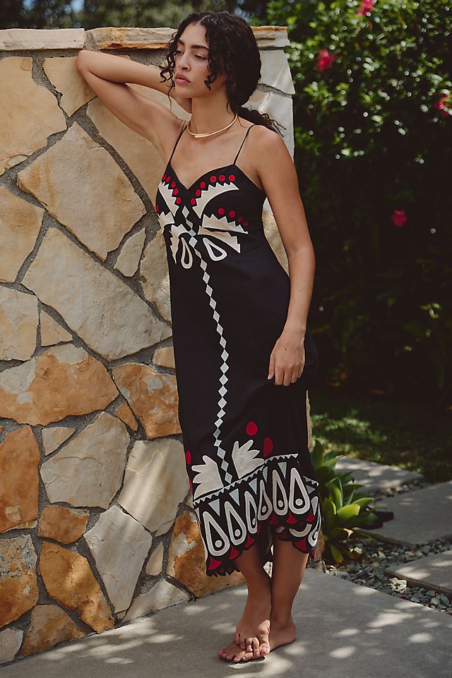 farm for anthropologie black floral dress New Rio and Cream Fringed Midi The Colorful Dress has an easy fit made to get you through your day Farm Rio Black Winter Garden