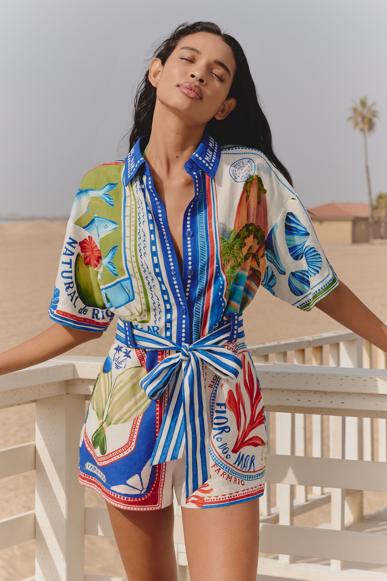 Farm Rio x Anthropologie Destination Linen Blend Romper