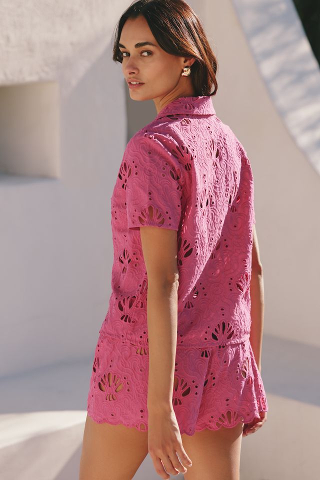 Farm Rio x Anthropologie Shell Eyelet Buttondown Top | Anthropologie