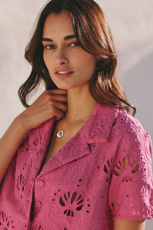 Farm Rio x Anthropologie Shell Eyelet Buttondown Top | Anthropologie