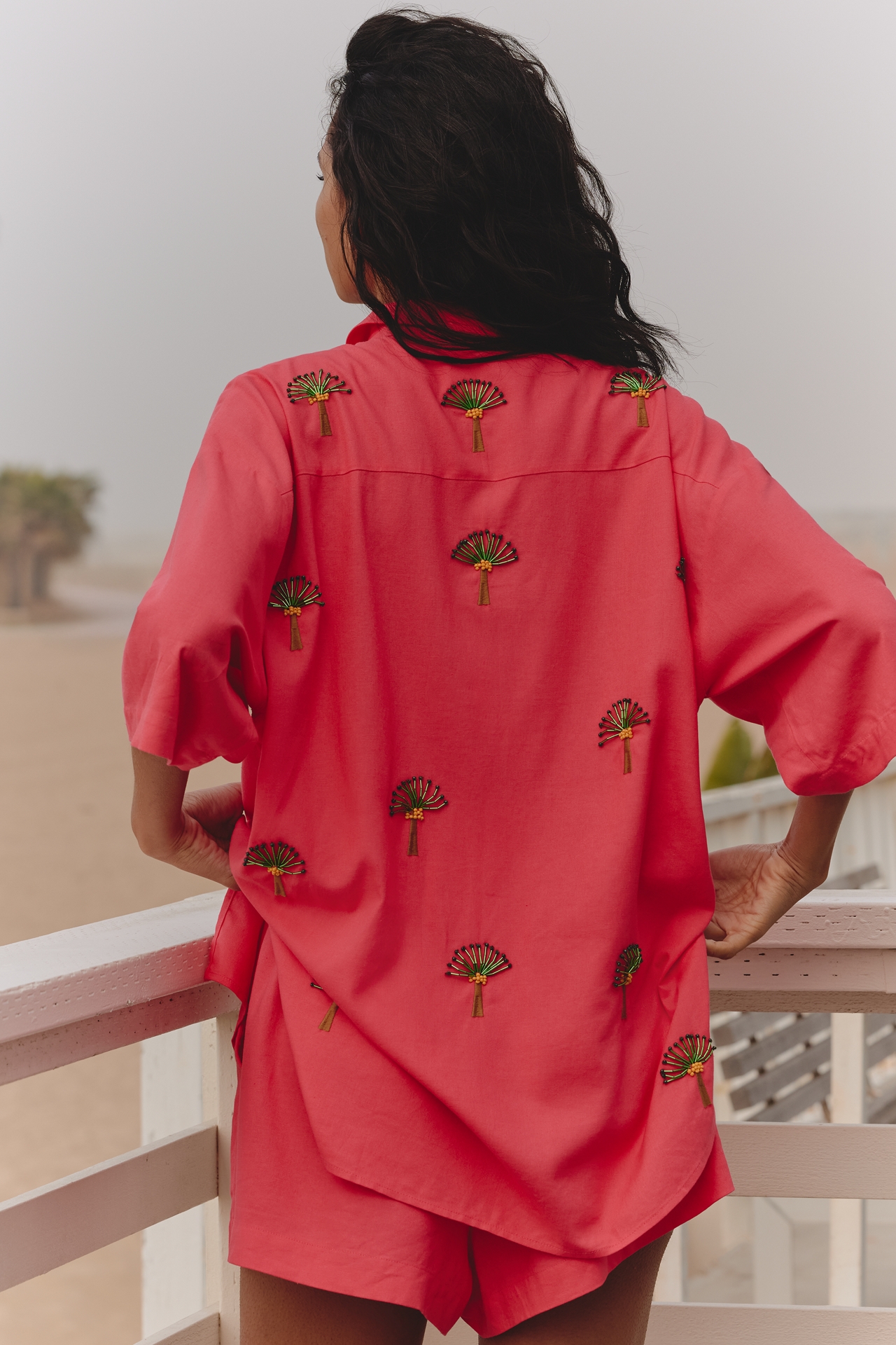 Farm Rio x Anthropologie Deco Short-Sleeve Palm Tree Buttondown Top