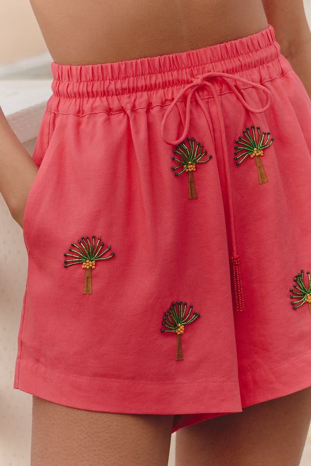Farm Rio x Anthropologie Deco Palm Tree Drawstring Shorts