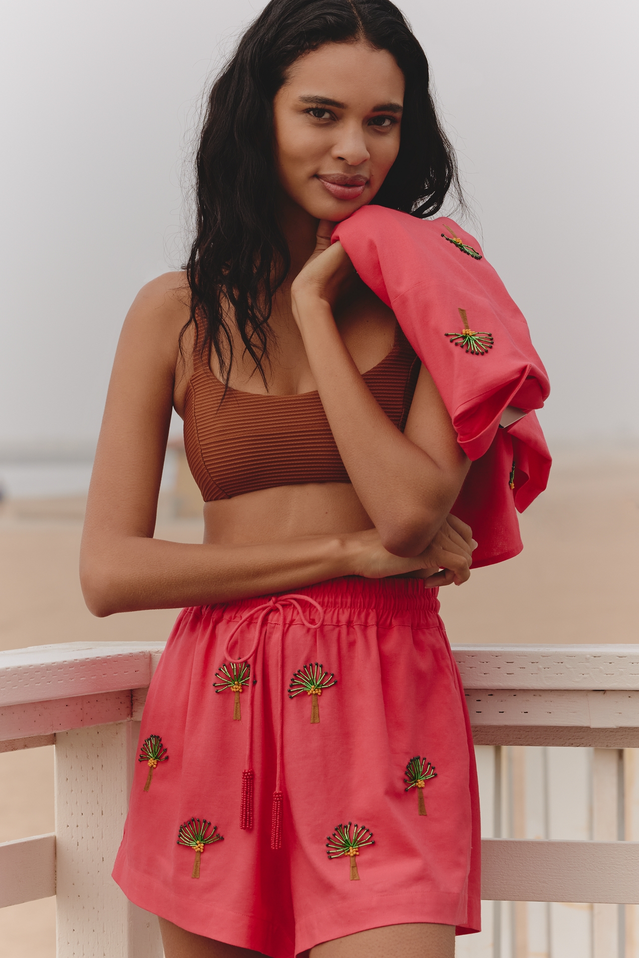 Farm Rio x Anthropologie Deco Palm Tree Drawstring Shorts