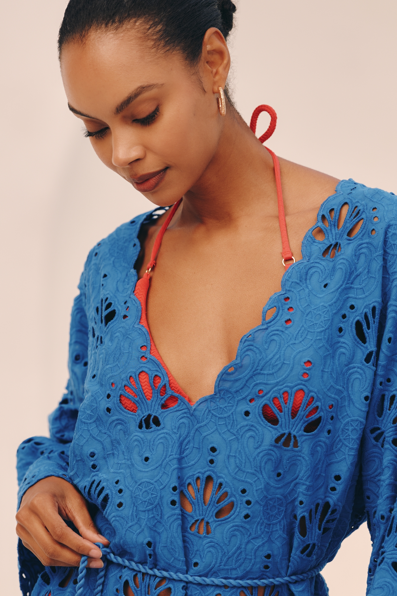 Farm Rio x Anthropologie Shell Eyelet Mini Dress