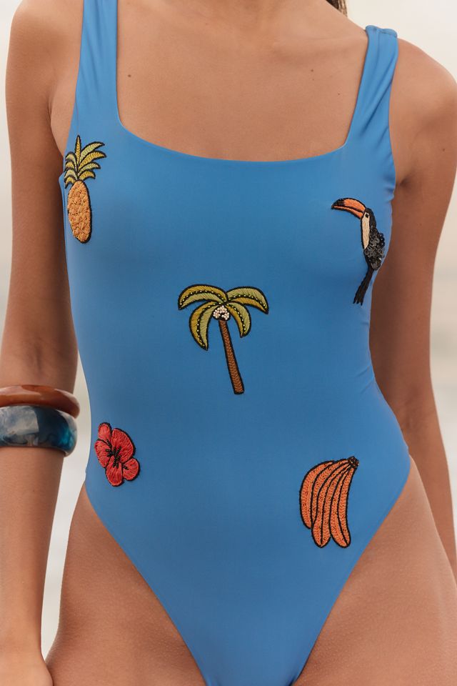 Farm Rio x Anthropologie Tropical Embroidered One-Piece Swimsuit