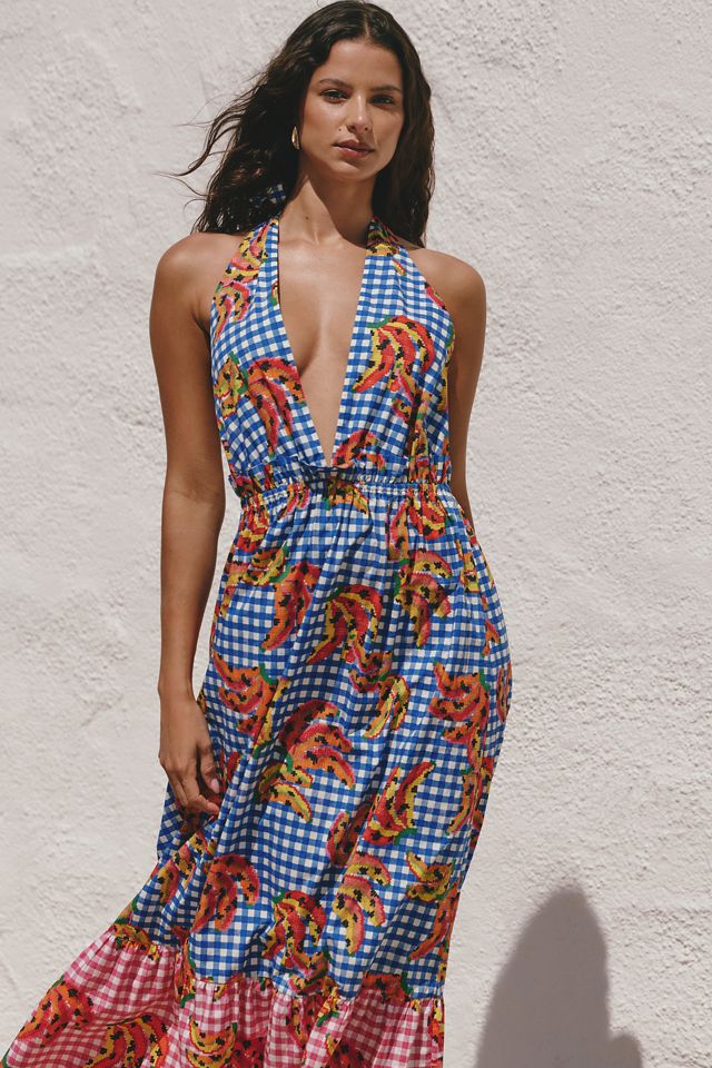 knee length dresses for ladies Fauna Mix Multicolor V Neckline Maxi Dress  FARM Rio