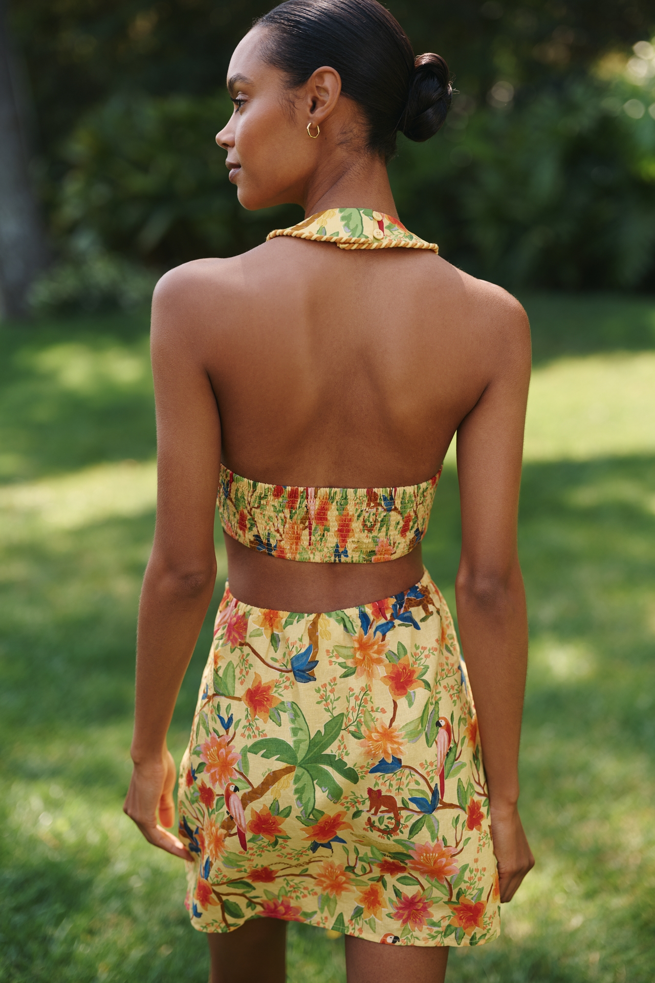 Farm Rio x Anthropologie Linen Blend Halter-Neck Mini Dress