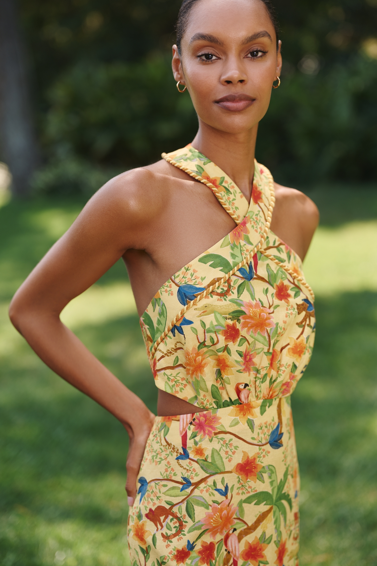 Farm Rio x Anthropologie Linen Blend Halter-Neck Mini Dress