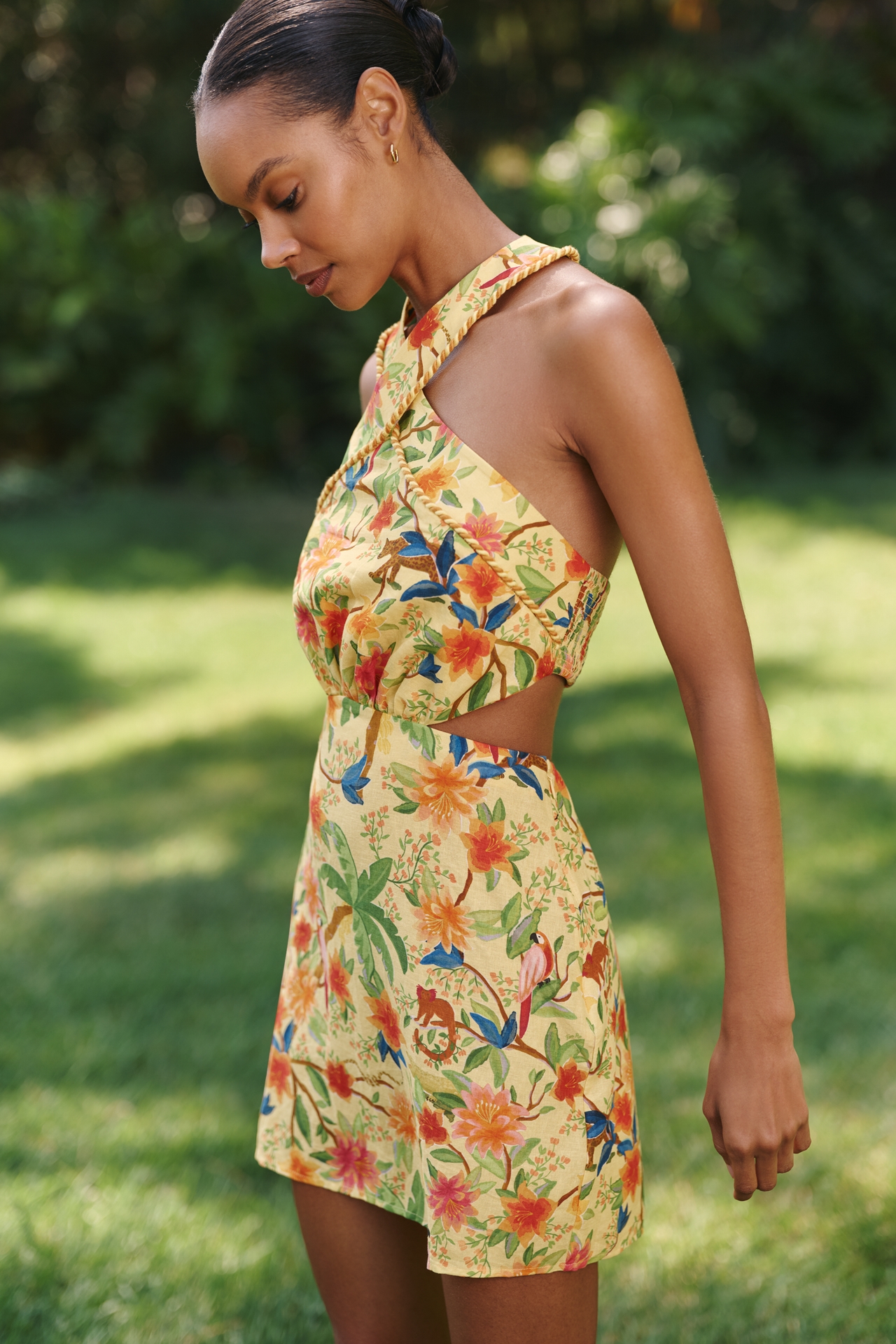 Farm Rio x Anthropologie Linen Blend Halter-Neck Mini Dress