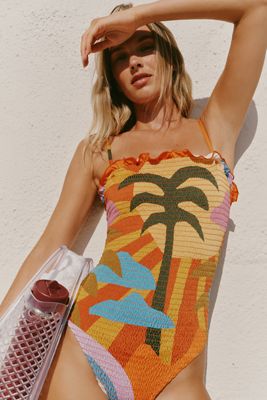 Farm Rio x Anthropologie Smocked One Piece Swimsuit