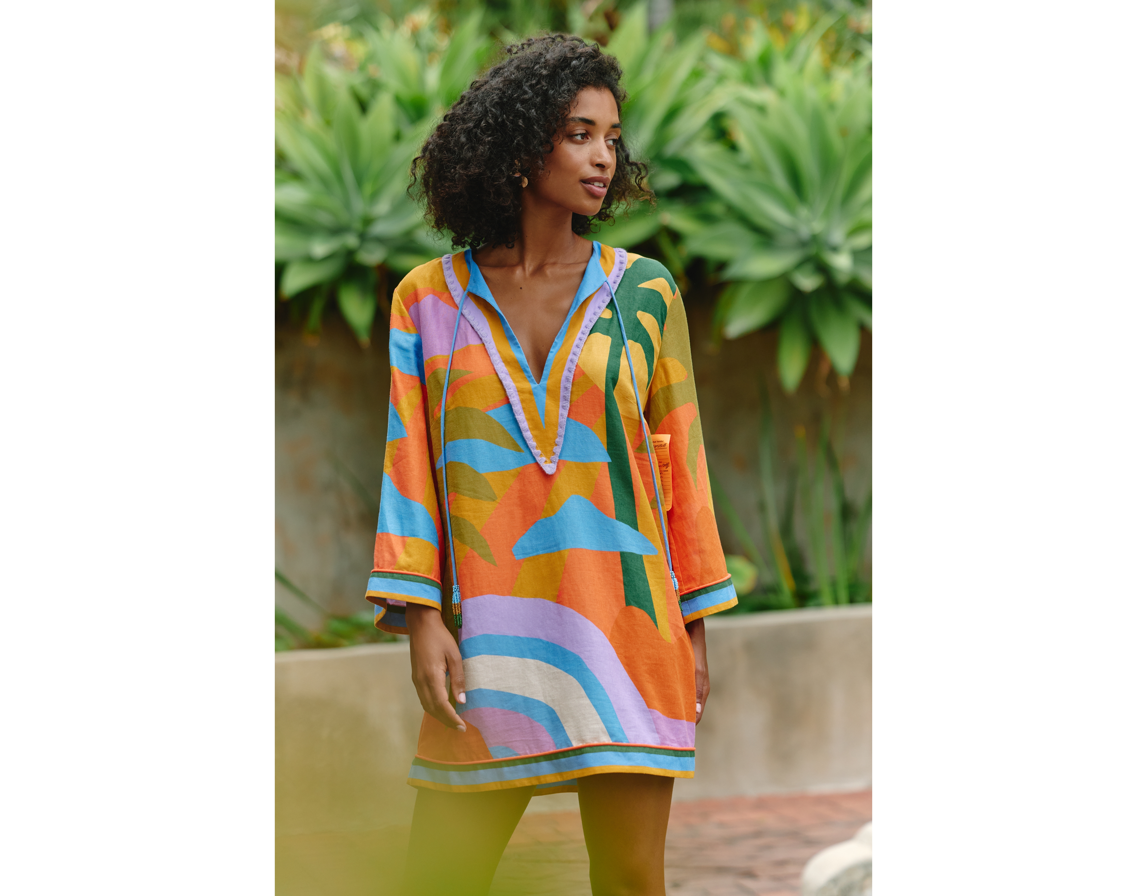 Farm Rio x Anthropologie V-Neck Tunic Mini Dress