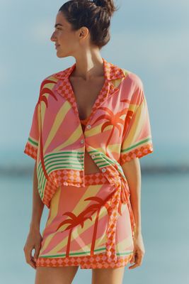 Farm Rio x Anthropologie Linen Blend Scalloped Mini Dress | Anthropologie