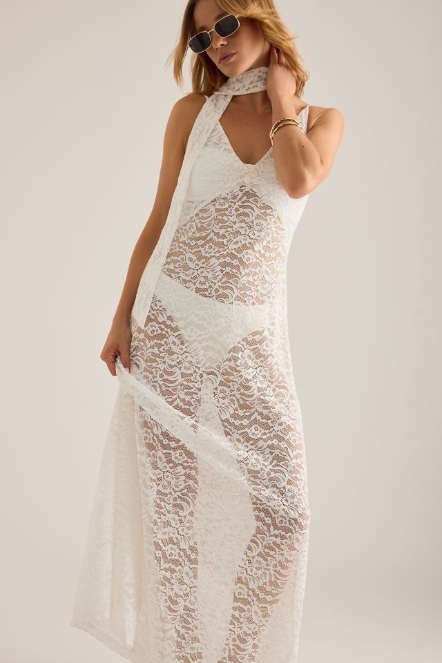 Vestido Maxi de Bufanda de Encaje Transparente Away That Day #3