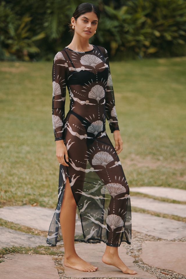 MIO CORAL Puntada de Agua Long-Sleeve Sheer Maxi Dress | Anthropologie