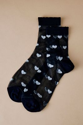 Anthropologie Sheer Heart Socks In Black