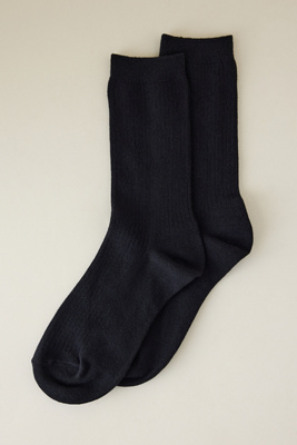By Anthropologie Women's Black Ribbed Trouser Socks