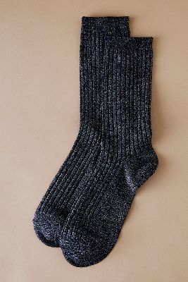 Shop By Anthropologie Ribbed Lurex Trouser Socks, Set Of 2 In Black