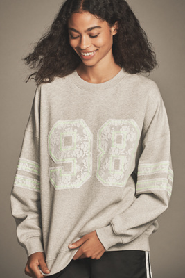 L*space X Anthropologie Lace 98 Graphic Sweatshirt In Gray