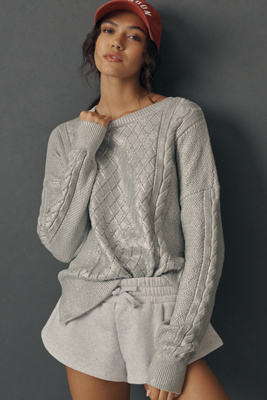 Beach Riot Callie Silver Shine Cable-Knit Sweatere | Anthropologie