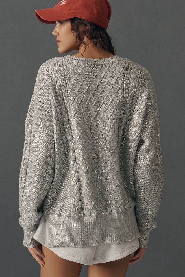 Beach Riot Callie Silver Shine Cable-Knit Sweatere #1