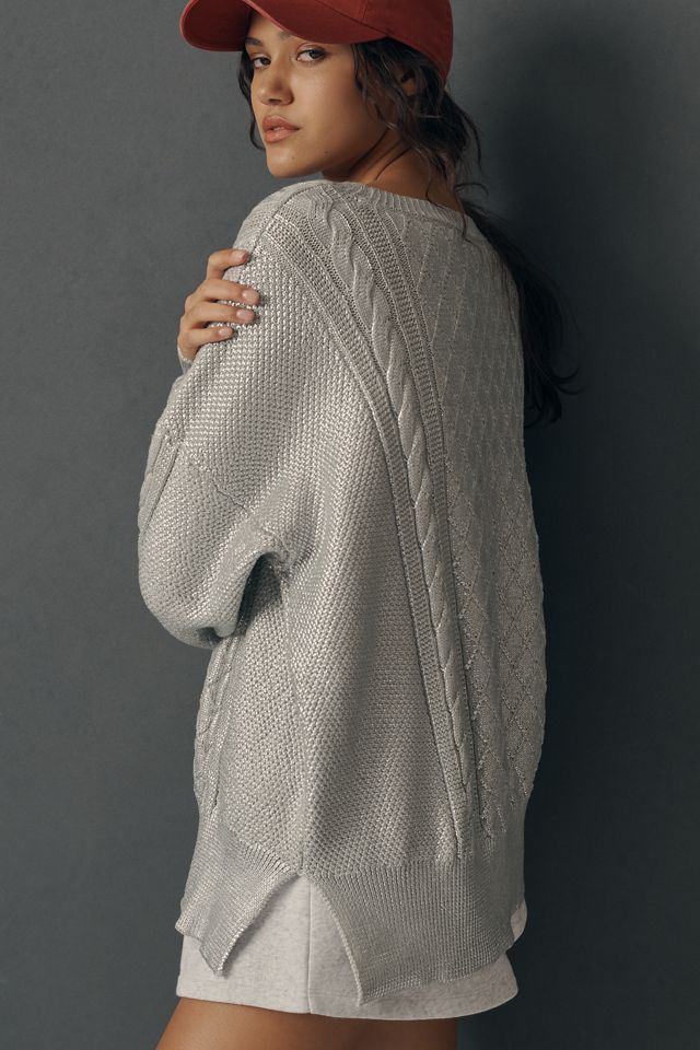 Beach Riot Callie Silver Shine Cable-Knit Sweatere #3