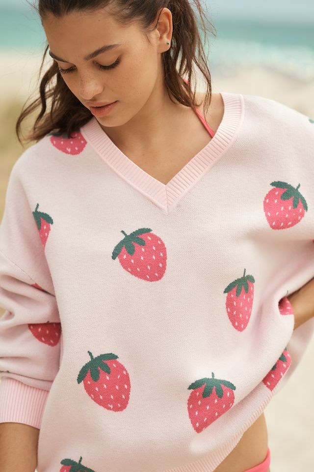 Beach Riot Joey Strawberry Oversized V-Neck Sweater #1