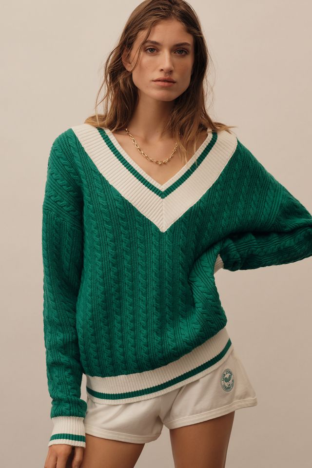 Beach Riot Montana V-Neck Cable Sweater #3