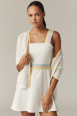 Beach Riot Gene Colorblock Open-stitch Cardigan In White