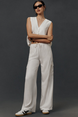 Beach Riot Amara Linen Blend Cargo Pants In White