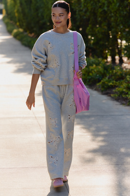 Loveshackfancy Linetta Lace Bows Pullover Sweatshirt In Gray
