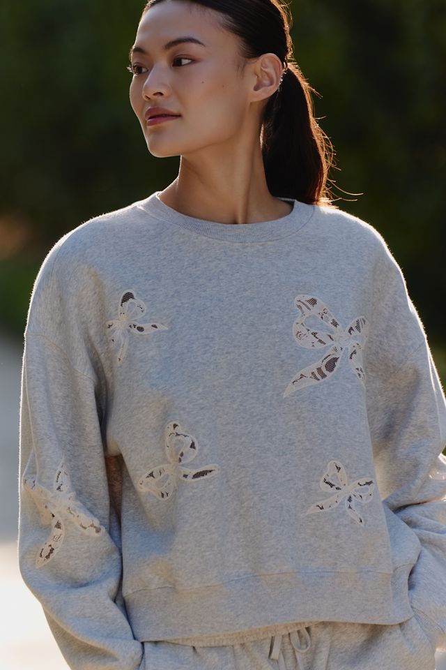 LoveShackFancy Linetta Lace Bows Pullover Sweatshirt #2