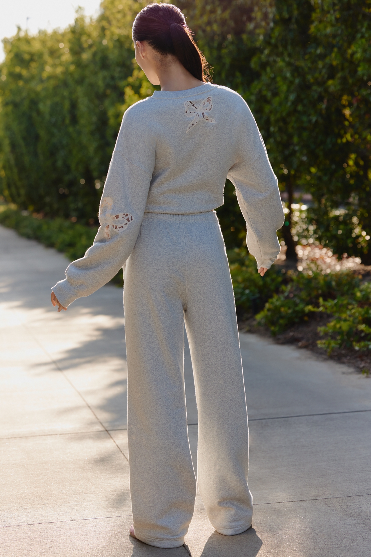 LoveShackFancy Elma Lace Bows Sweatpants