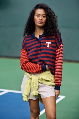 Shop The Upside Bamford Sloane Cropped Rugby Shirt Top In Multicolor