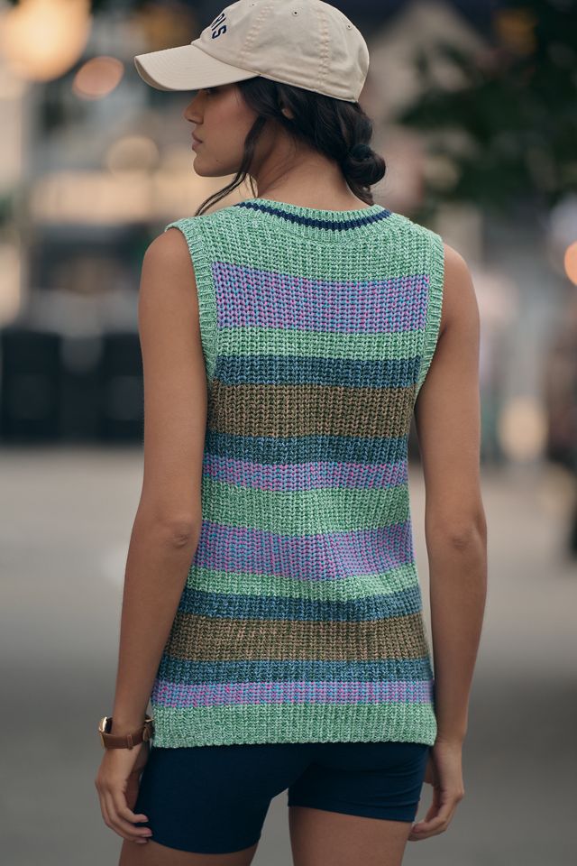 ニット/セーター sleeveless knit set tops ARMY TEXTURED OPEN MESH KNITTED TANK WITH METAL CLIPS ST-24033