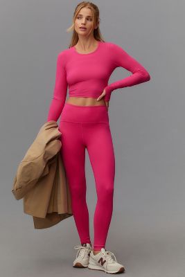 Shop Beyond Yoga Strive High-waisted Midi Leggings In Pink