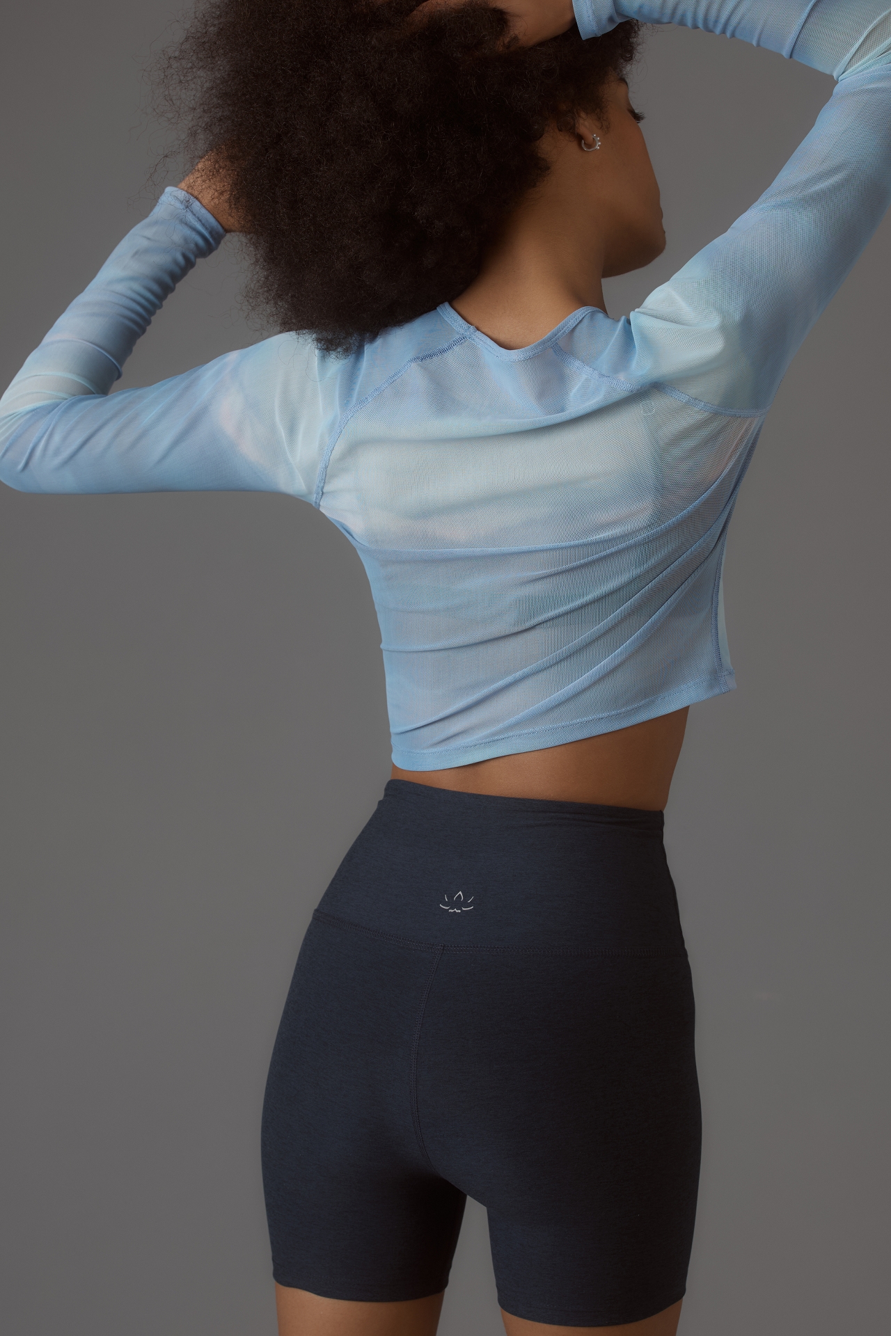 Beyond Yoga Long-Sleeve Show Off Printed Mesh Cropped Top