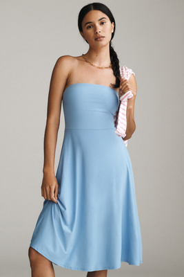 Beyond Yoga Featherweight Strapless Midi Dress In Blue