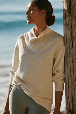 Varley Modena Cowl-neck Longline Sweatshirt In White